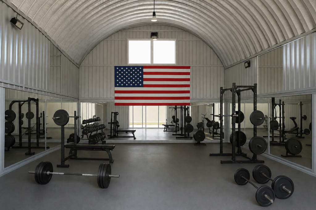 Interior view of steel arch container cover building